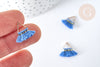 Breloque Pompon bleu polyestère laiton doré 15mm,décoration pompon, pompon boucles,fabrication bijoux bohème, x1 (G8217)