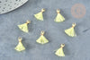 Breloque Pompon jaune clair polyestère support doré 10-15mm,décoration pompon, pompon boucles,fabrication bijoux bohème, x10 (G8219)