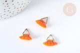 Breloque Pompon orange polyestère laiton doré 15mm, x1 (G8216)