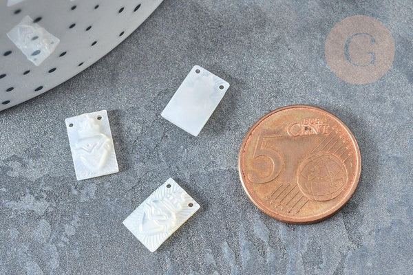 Breloque Rectangle nacre blanche cœur sacré 12mm, création de bijoux religieux, x1 (G7940)