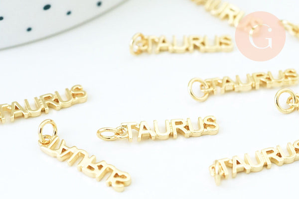 Breloque Taureau laiton doré 18k,sans nickel,création bijoux astrologique ,pendentif horoscope,20mm, x1 (G6043)