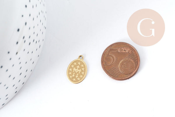 Breloque Vierge Marie ovale acier 304 inoxydable doré IP 16mm, x1 (G8993)