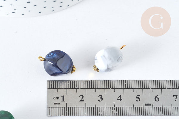 Breloque acrylique imitation pierre fer doré 22~23mm, pendentif bijoux acrylique, x1 (G7495)