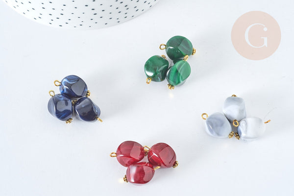 Breloque acrylique imitation pierre fer doré 22~23mm, pendentif bijoux acrylique, x1 (G7495)