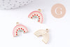 Breloque arc-en-ciel émail rose zamac doré 17.9mm, x2 (G10620)