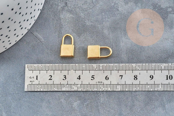 Breloque cadenas acier 304 doré 18k inoxydable 18mm, création bijoux amour, x1 G2612