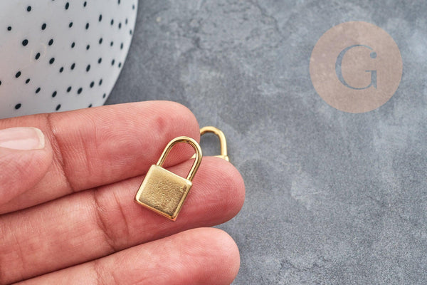 Breloque cadenas acier 304 doré 18k inoxydable 18mm, création bijoux amour, x1 G2612