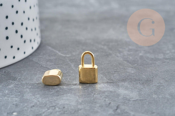 Breloque cadenas acier 304 doré 24K inoxydable 13.5mm,création bijoux amour x2 (G2876)