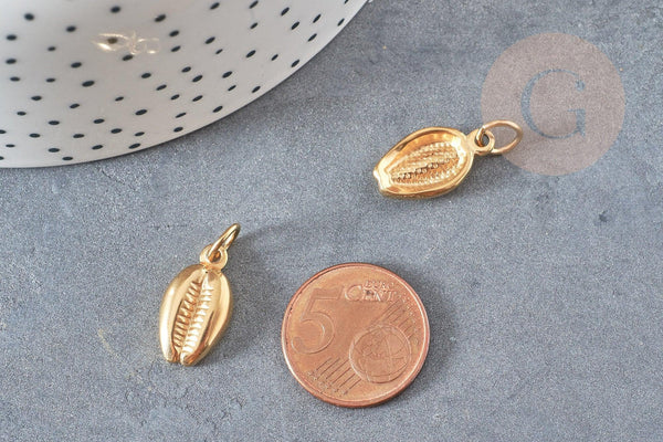 Breloque cauri acier 304 inoxydable doré PVD 18k 18.6mm, x1 (G2875)