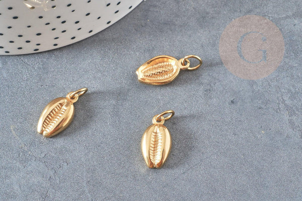 Breloque cauri acier 304 inoxydable doré PVD 18k 18.6mm, x1 (G2875)