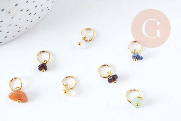 Breloque chips pierre naturelle acier 304 inoxydable doré 14mm, x1 (G9126)