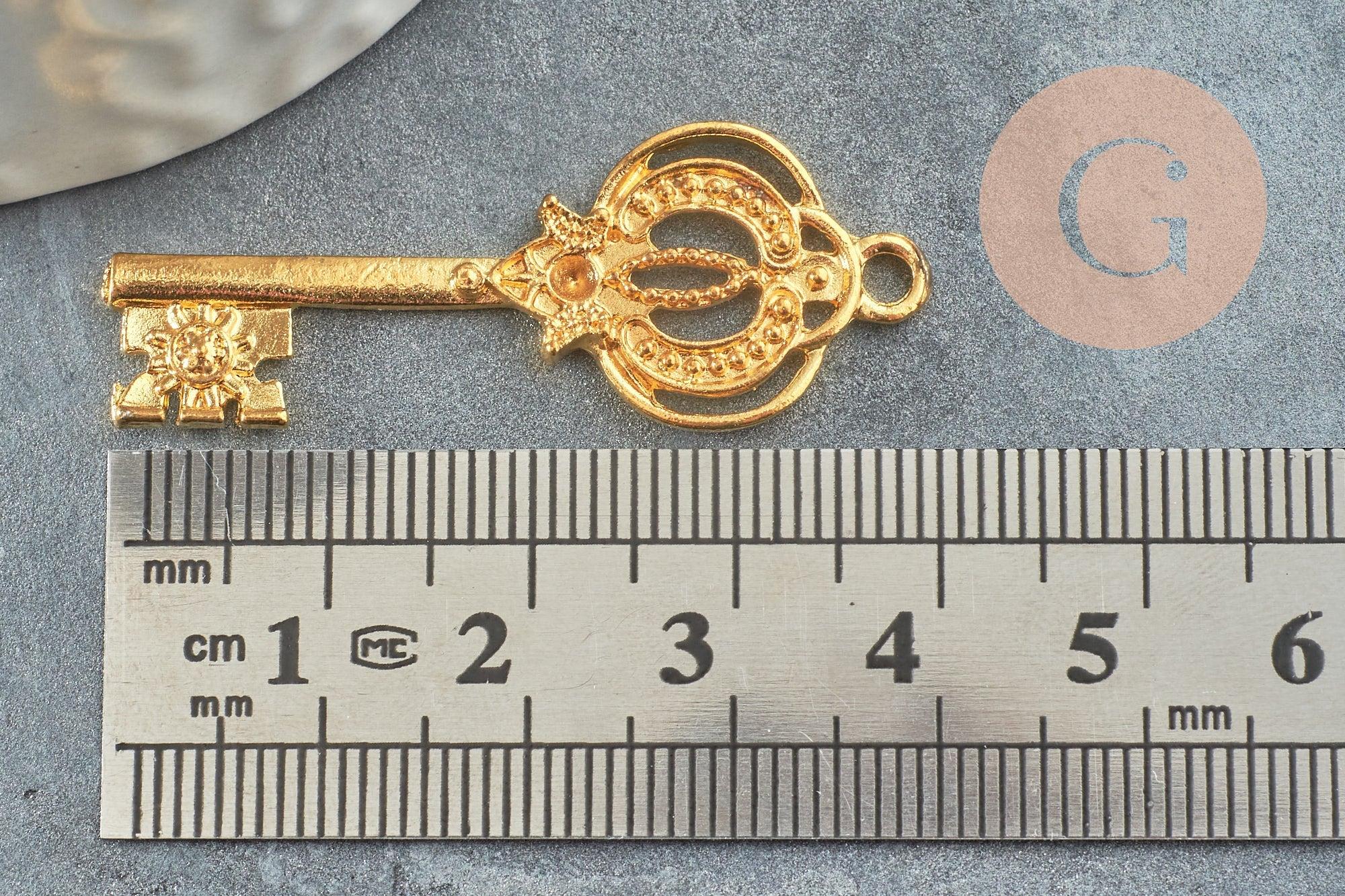 Breloque clef zamac doré 18k,création bijoux,pendentif amour, Pendentif clé,41mm, x1 (G3792)