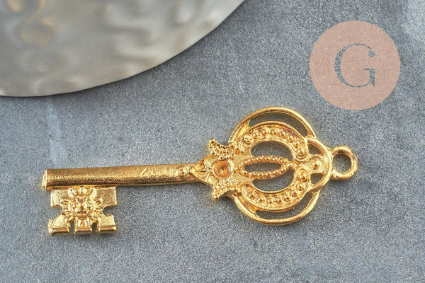 Breloque clef zamac doré 18k,création bijoux,pendentif amour, Pendentif clé,41mm, x1 (G3792)