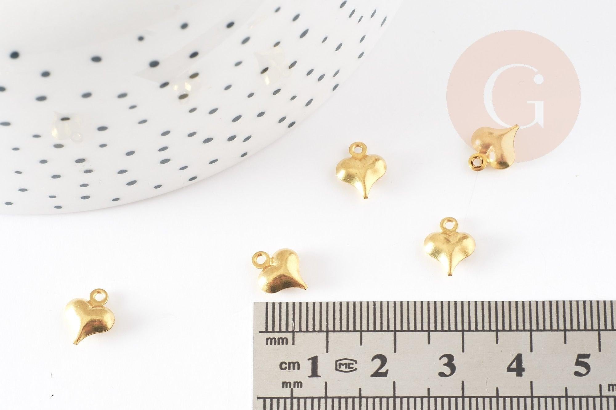 Breloque coeur laiton brut 6mm , pendentif laiton pour création bijoux DIY x50 (7.6gr) G0962