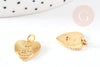 Breloque coeur laiton doré 18k cristal 14.5mm, x1 (G3588)