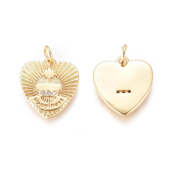 Breloque coeur laiton doré 18k cristal 14.5mm, x1 (G3588)