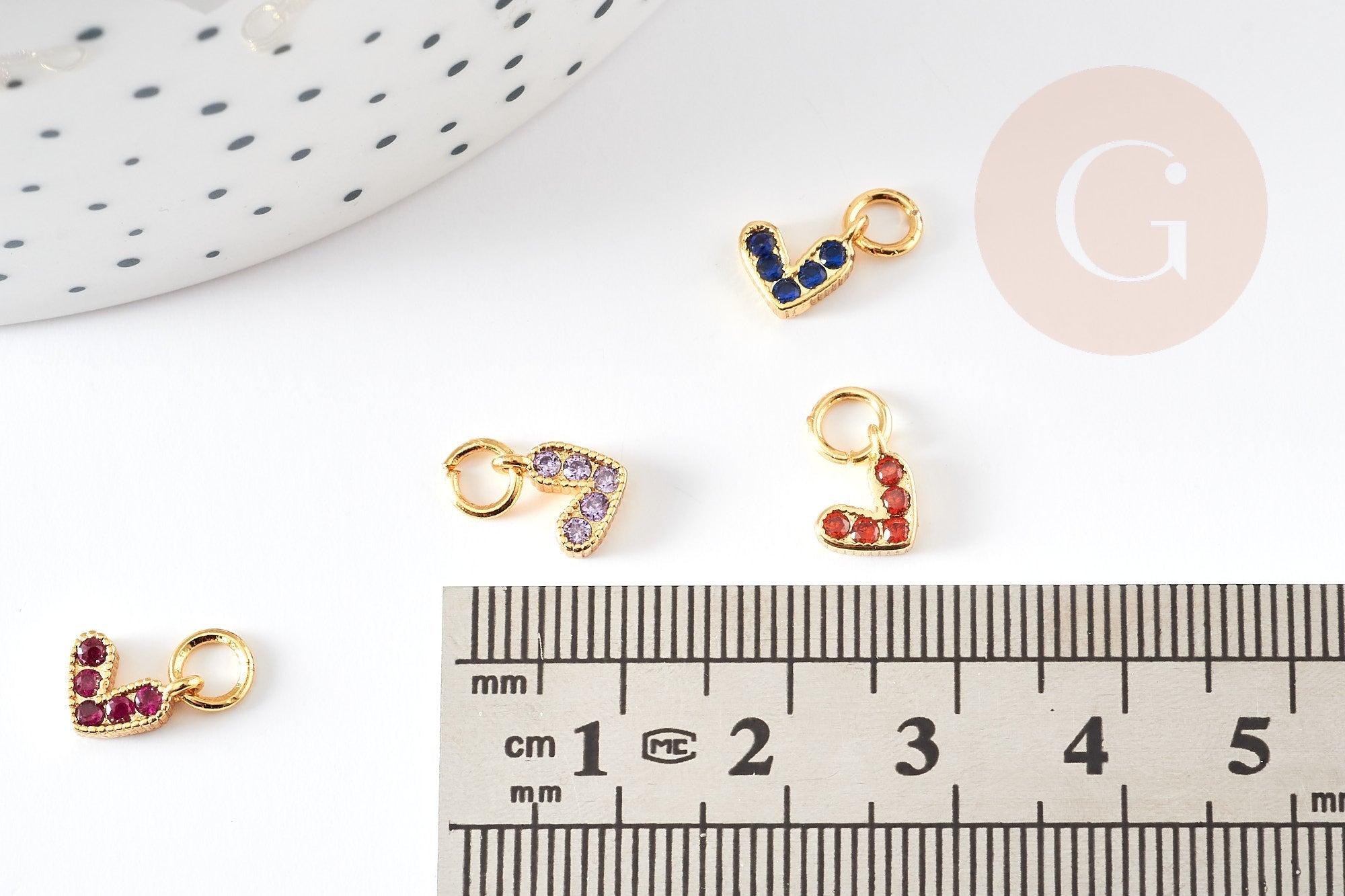 Breloque coeur zircons colorés laiton doré 18k 8mm, x1 (G3485)
