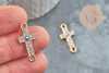 Breloque connecteur croix zamac doré cristal,sans nickel,pendentif oeil protecteur, Pendentif zircon,25.5mm, x1 (G4096)