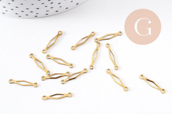 Breloque connecteur losange laiton brut 18mm, x10 (G0038)