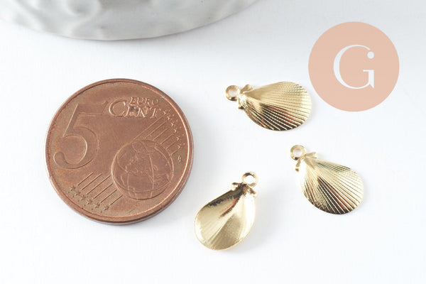 Breloque coquillage acier 304 inoxydable doré 12mm, x10 (G10187)