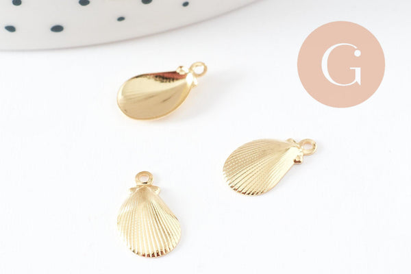 Breloque coquillage acier inoxydable doré 12mm, x10 (G0897)