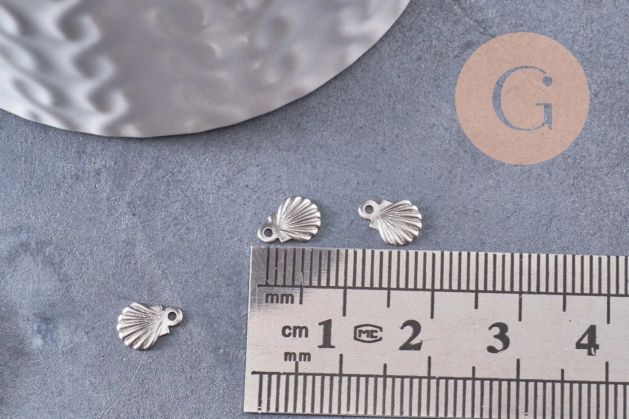 Breloque coquillage acier inoxydable platine 7.5mm, x10 (G4850)