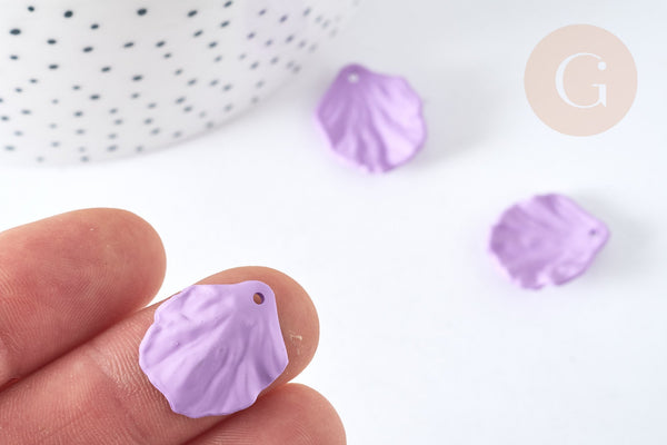 Breloque coquillage violet pastel acrylique effet caoutchouc 20 mm, perles plastique, x5 (G7300)