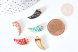 Breloque corne zamac doré émail coloré 19,5mm, pendentif porte bonheur, x1 G8073