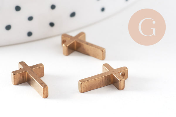 Breloque croix laiton brut 13mm, breloques laiton brut,croix bijoux,pendentif religion, x5 G0039