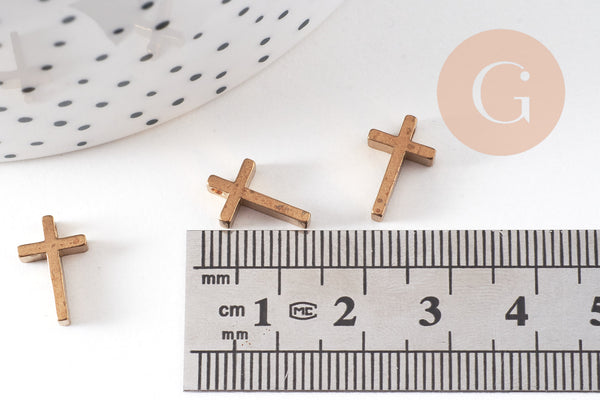 Breloque croix laiton brut 13mm, breloques laiton brut,croix bijoux,pendentif religion, x5 G0039