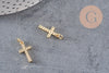 Breloque croix laiton doré 18k criStal,sans nickel,laiton brut,croix bijoux,pendentif religion, 16mm x1 (G0473)