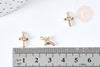 Breloque croix laiton doré 18k cristal 12.5mm,création bijoux pendentif religion, x1 (G8438)