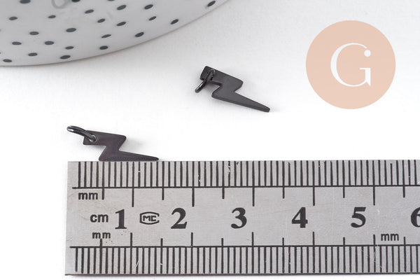 Breloque éclair acier 304 inoxydable IP noir opaque 16mm, x1 (G10873)