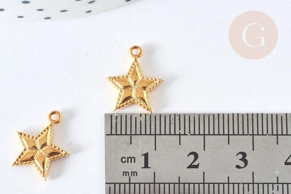 Breloque étoile acier 304 doré inoxydable 14.5mm, x1 (G7383)