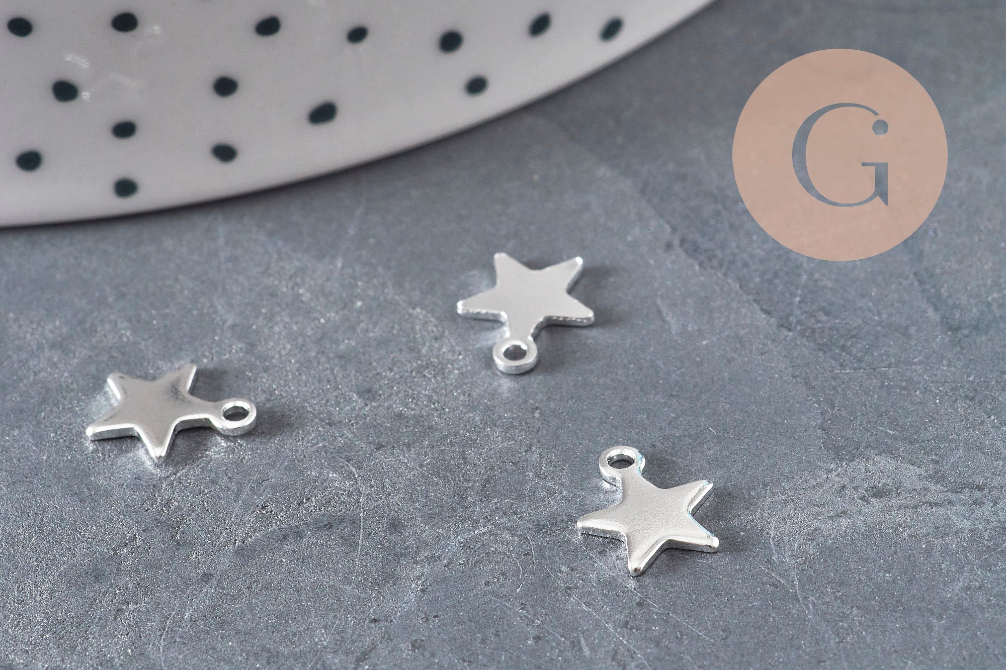 Dije estrella acero inoxidable 304 plateado 10mm, x5 (G11172)