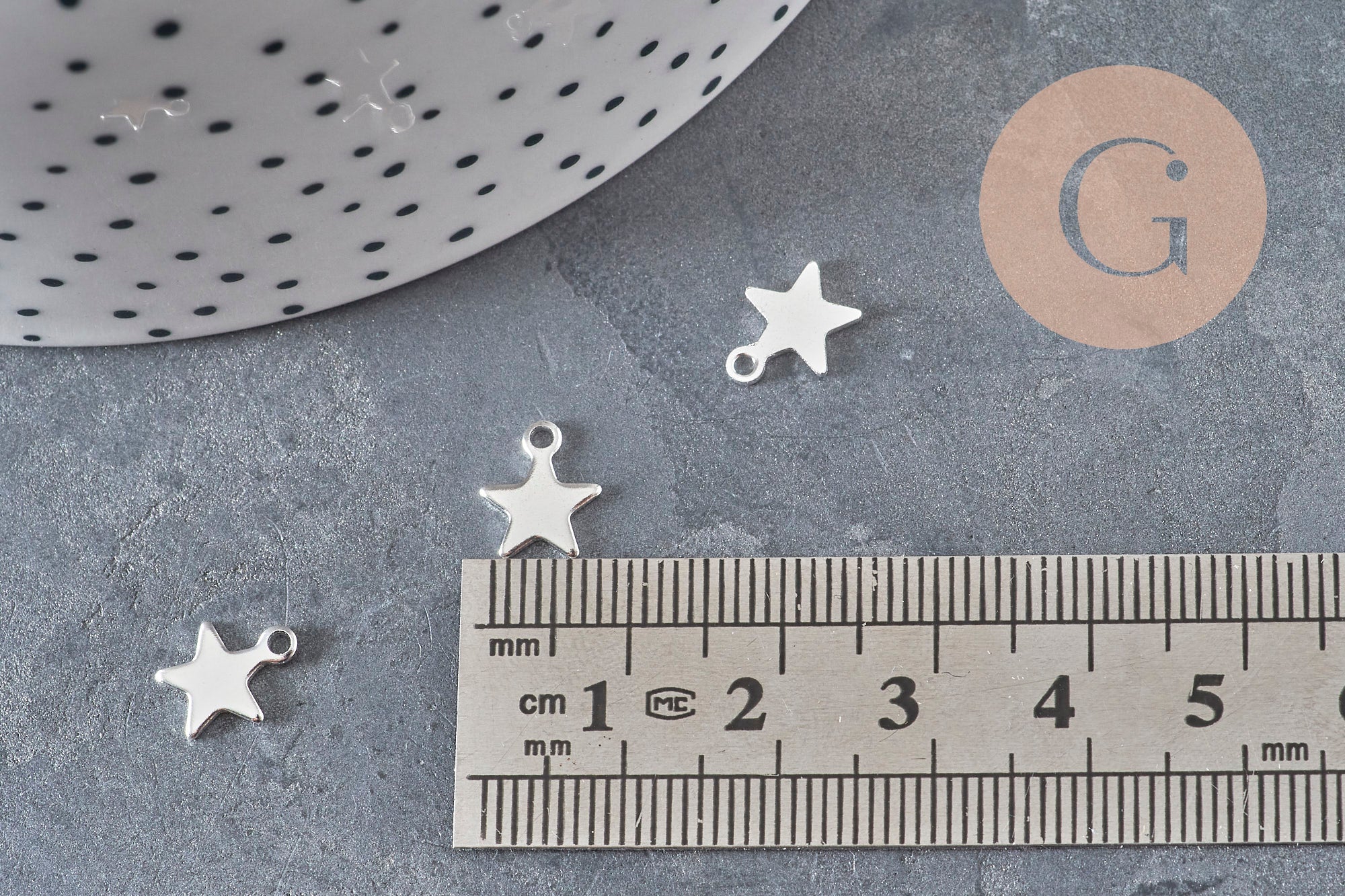 Dije estrella acero inoxidable 304 plateado 10mm, x5 (G11172)
