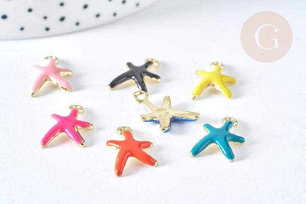 Breloque étoile de mer émail multicolore 17mm, x5 (G7420)