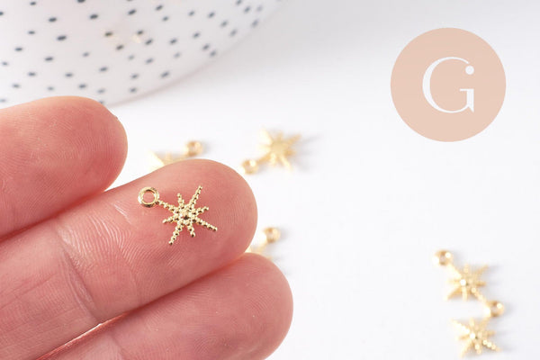 Breloque étoile du nord acier 304 inoxydable doré IP texturé 12.5mm, x1 (G10287)