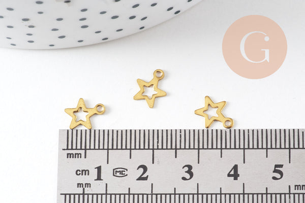 Breloque étoile laiton brut , fournitures créatives, pendentif sans nickel, pendentif geometrique,9mm, X50 G1662