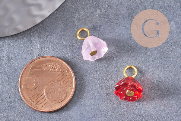 Breloque fleur lotus verre coloré fer doré 12mm, x5 (G10298)