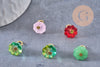 Breloque fleur lotus verre coloré fer doré 12mm, x5 (G10298)
