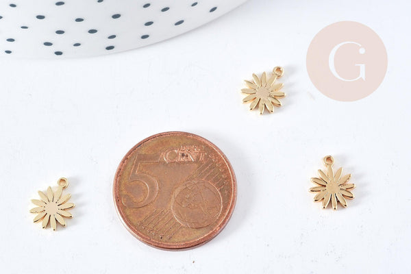 Breloque fleur marguerite laiton doré 18K 10mm, x2 (G8863)