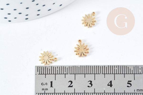 Breloque fleur marguerite laiton doré 18K 10mm, x2 (G8863)