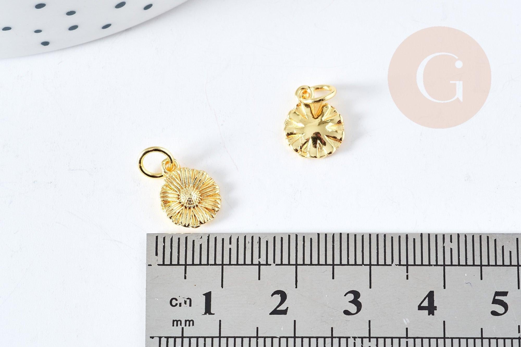 Breloque fleur tournesol laiton doré 18k 11mm, x1 (G8742)