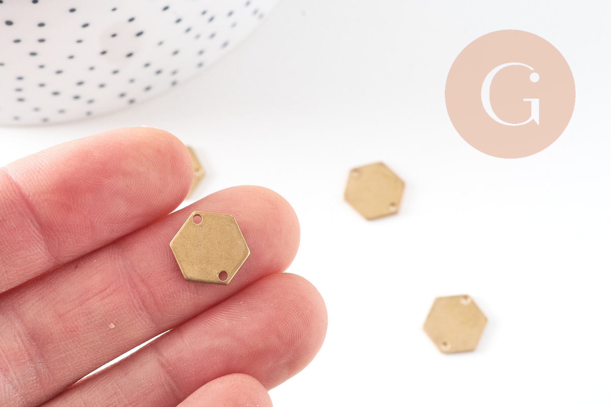 Breloque hexagone laiton brut 2 trous 12mm, pendentif géométrique sans nickel x10 (G1249)