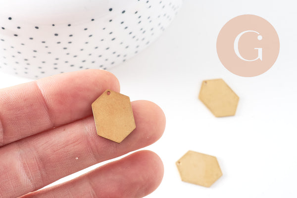 Breloque hexagone laiton brut , fournitures créatives, pendentif sans nickel,creation bijoux, pendentif géométrique,20x14mm, x 5,G3128