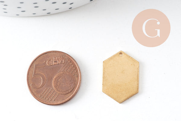 Breloque hexagone laiton brut , fournitures créatives, pendentif sans nickel,creation bijoux, pendentif géométrique,20x14mm, x 5,G3128