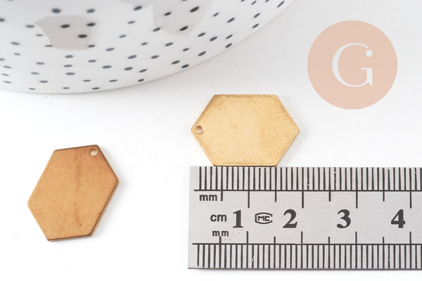 Breloque hexagone laiton brut , fournitures créatives, pendentif sans nickel,creation bijoux, pendentif géométrique,20x14mm, x 5,G3128