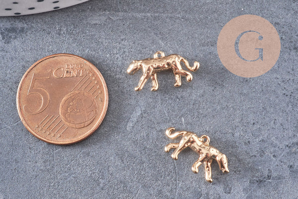 Breloque leopard laiton doré 18k cristal,sans nickel, pendentif panthère ,16mm x2 (G3567)