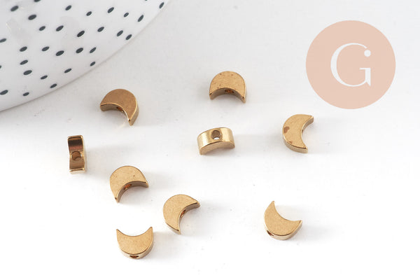 Breloque lune trou laiton brut 7mm,pendentif sans nickel pour creation bijoux x10 (G0544)